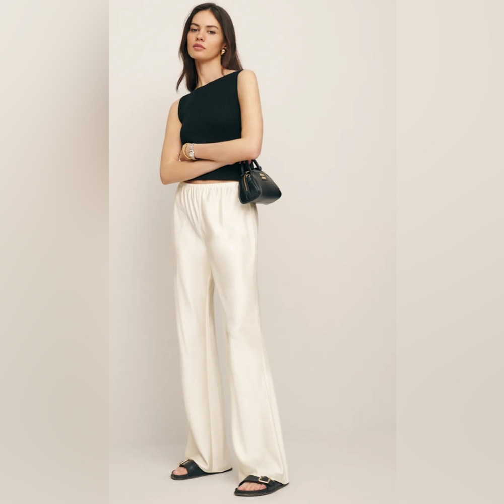 Reformation Black Top and Cream Pants Set